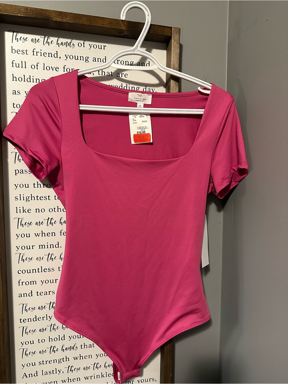 White House Black Market Hot Pink Square Neck Short Sleeve Bodysuit